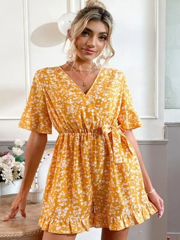Sunflower Dream Ruffled Romper Shorts