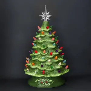 Christmas Ceramic Christmas Tree Hand-Painted Small Ceramic Tabletop Christmas Tree Holiday Decoration w/ 64 Multicolored Lights