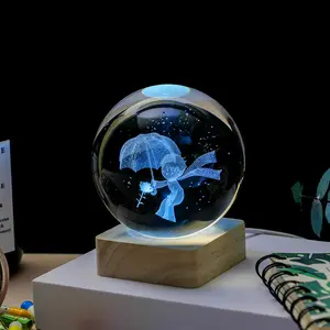 3D Laser Engraved Crystal Ball Night Light, USB Powered LED Lamp, Desktop Decor, Perfect Gift for Home Party Bedroom