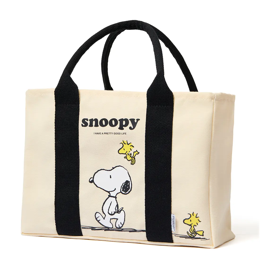 MINISO Snoopy & Bird multi-purpose everyday summer adventure travel storage handbag — cute cartoon shoulder bag, gift for women, white tote, lightweight and portable