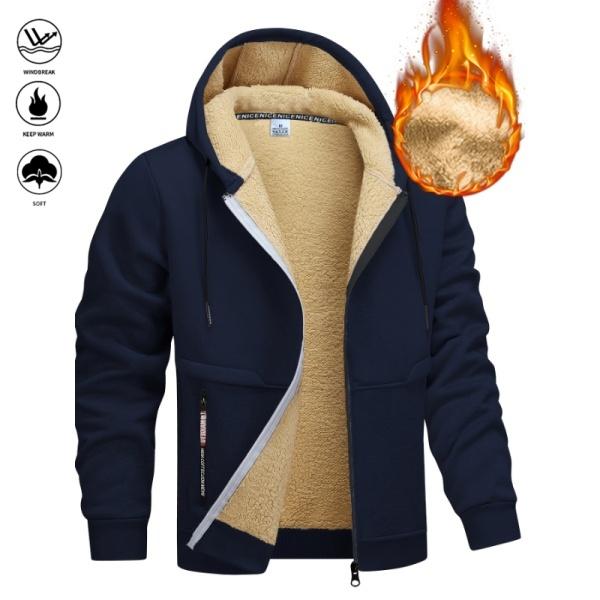 Men's Winter Fleece Hoodie -Thick, warm jacket with adjustable drawstring hood, ribbed cuffs, and zipper front closure; perfect for outdoor hiking, jogging, fishing, gym workouts, or casual wear; fleece lining provides windproof Stylish Long Sleeve Sports