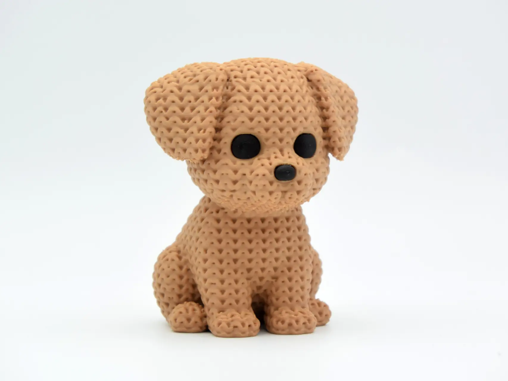 Crochet-Style Puppy Figurine - Smooth Modern Solid Plastic Collectible Miniature 3D-Printed Animal Decorative Ornament Figurine, Kawaii Dog Lover Gift Alternative with Cute Oversized Eyes, Collectible Figurines, Miniature Figurines