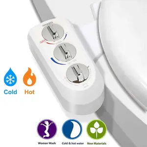 Hibbent Hot and Cold Water Spray Non-Electric Mechanical Bidet Toilet Attachment, Toilet Seat Bidet with Self Cleaning Dual Nozzle for Rear or Female Washing Sanitizing