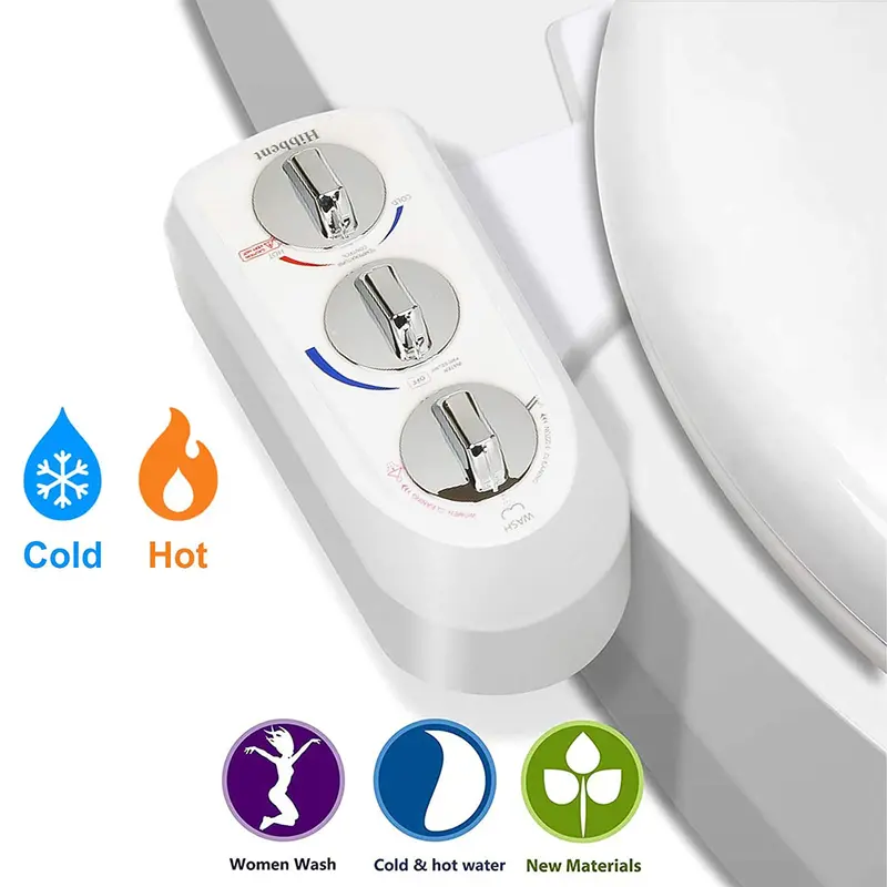 Hibbent Non-Electric Mechanical Handheld Bathroom Bidet Attachment - Modern Bidet Sprayer, 23.6in Stainless Steel, Smooth Pressure & Adjustable Water Temp Control, Dual Self-Cleaning Nozzles, Compact, DIY Toilet Mount, Tool-Free Install Fixture