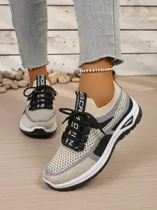 Women's Breathable Flyknit Sneakers, Casual Lace-Up Outdoor Shoes, Lightweight Low-Top Running Shoes for Comfort and Style, Knitted Running Shoes