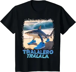 Tralalero Tralala Italian Brainrot Meme T-Shirt, T-Shirts for Boys & Girls – Short Sleeve Crewneck Solid Basic Tees Casual Tops 5-14 Years
