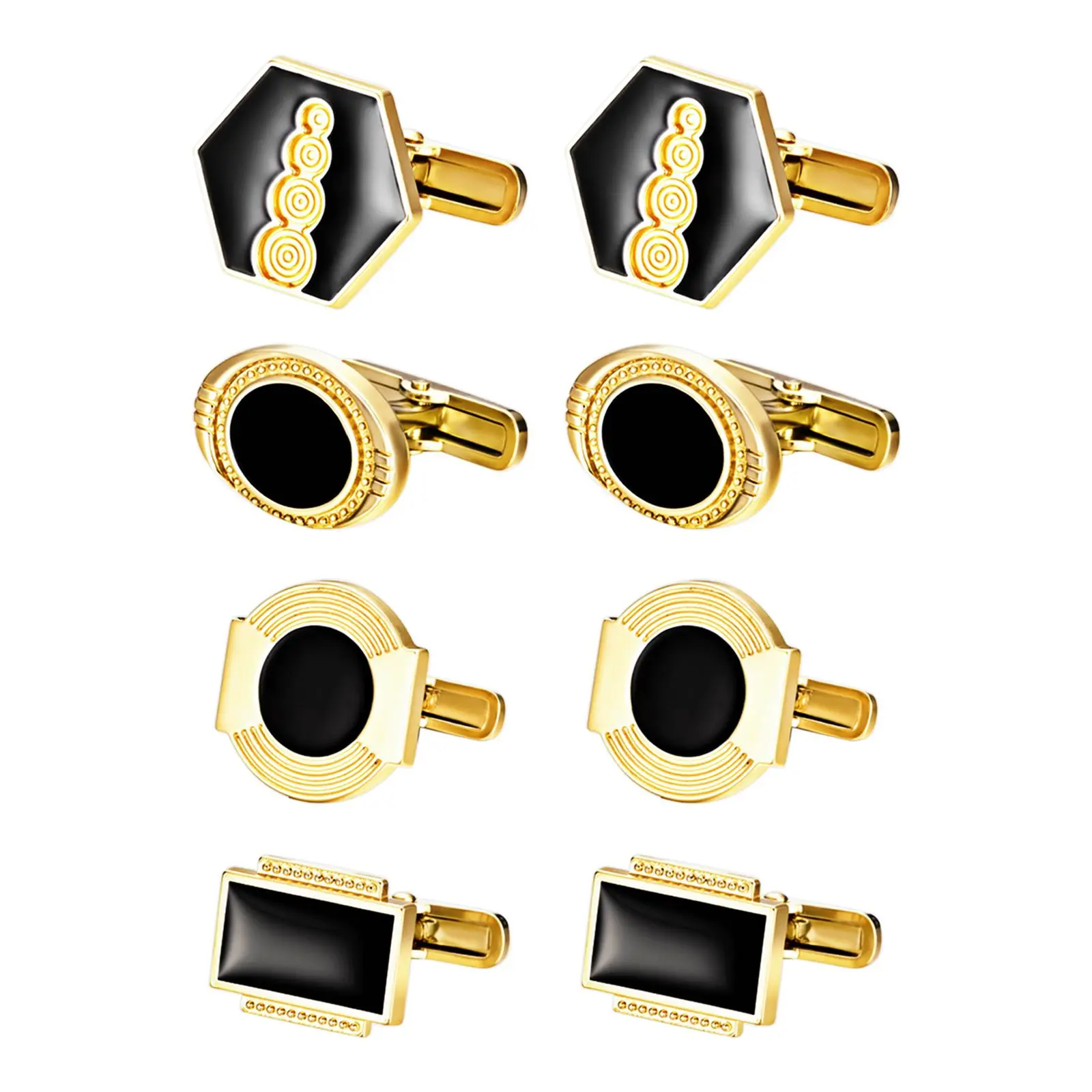 OIDEA Male Cuff Links, 4-Pair Polished Gold-Tone Set with Gift Box - Formal Wear, Party, French Shirt Accessories for Wedding, Business (Year-Round Use), Ceremony, Gold Solid Color Cuff Links, Elegant, Zinc Alloy, Fathers Of The Bride, Ready-To-Gift Packa