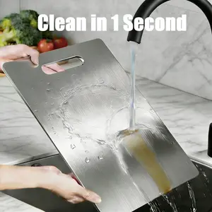 Stainless Steel Dual-Sided Cutting Board Anti-Slip Easy to Clean Kitchen Gadget for Meat Veggies Fruit Durable Hygienic Dishwasher Safe Modern Home Meal Prep Containers Christmas Gift Kitchenware Food Chopping Essential - Knives