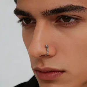 Silver Stainless Steel Fake Nose Ring CZ Nose Cuff - Non-Piercing Nose Ring Hoop Clip On Nose Piercing Jewelry for Women Men