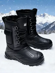 Men's Fleece Lined High-Top Snow Boots, Waterproof Non-Slip One-Step Cotton Shoes, Comfortable Warm Winter Footwear