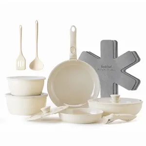 Redchef Non Stick Frying Pans, Ceramic Pan Skillet, Non Toxic Pans for Cooking, 8" 9.5" 11" Ceramic Frying Pan Set PFAS & PTFE & PFOA Free with Stay Cool Handle, Dishwasher & Oven Safe, Beige White
