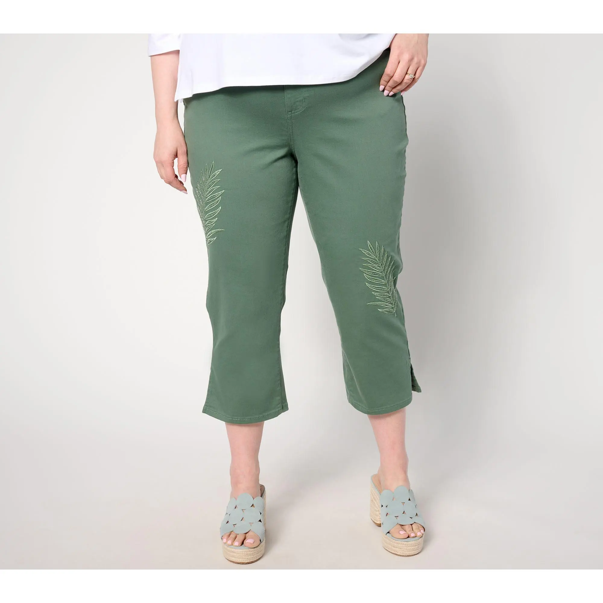 Susan Graver Regular Cropped Straight Leg Embellished Jean
