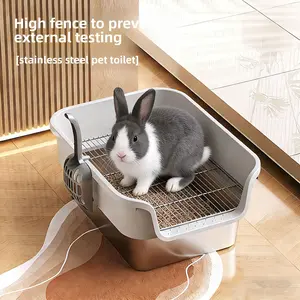 Pet Rabbit Toilet Extra Large Stainless Steel Thickened High Fence Anti-Splash Anti-Poop Small Pet Dedicated Toilet