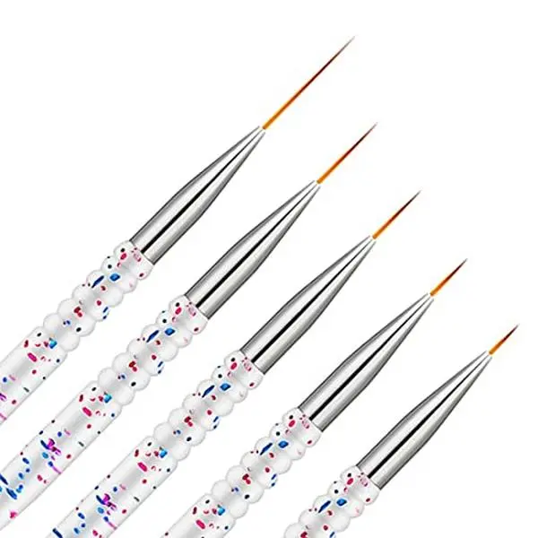 Etercycle 5Pcs Nail Art Liner Brushes, Nail Gel Polish Painting Brush Set, Thin Nail Art Dotting Drawing Pen (7/9/11/15/20mm)