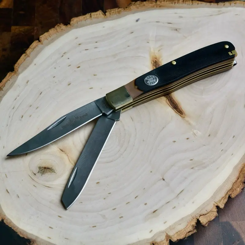 2 Blade Pocket Knife 4” Classic Folding Knife Trapper Stainless Steel Brass