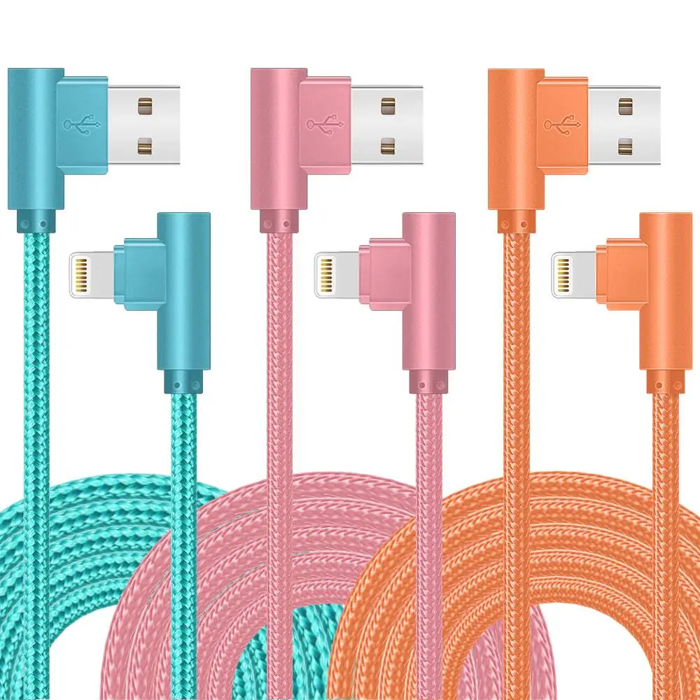 Lightning Charger, 3 Pack 10FT 90 Degree Charging Cable MFi Certified USB Lightning Cable Nylon Braided Fast Charging Cord Compatible for iPhone 14/13