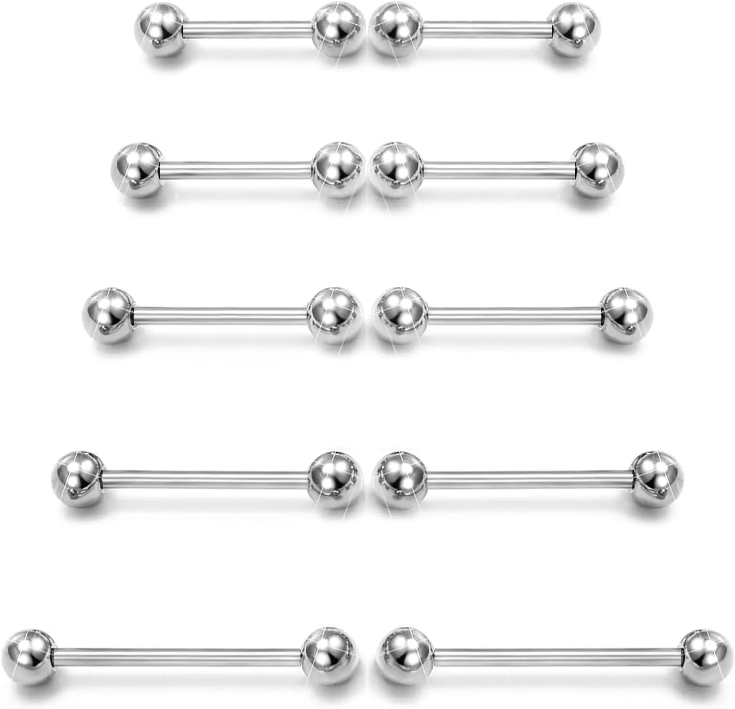 14G Surgical Steel Straight Barbell - Tongue & Nipple Rings for Women & Men - Length 12MM, 14MM, 16MM, 18MM, 22mm - Piercing JewelryGift.