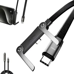 240W Super Fast Charging 2-in-1 Magnetic Charging Cable with Hidden Phone Stand Holder, Compatible with iPhone 15/16/17 and Samsung USB-C devices, Perfect for gaming and travel use