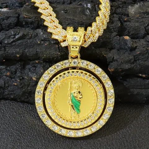 San Judas Tadeo Pendant Necklace with Cuban Chain - Religious Symbol Jewelry, Perfect Gift for Men and Women