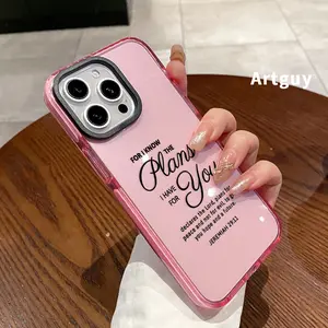 Phone Case for iPhone 16 Plus 15 Pro Max 14 13 12 11 Creative English Pattern Non-Yellowing Shockproof Soft Silicone Fashion Transparent Cover