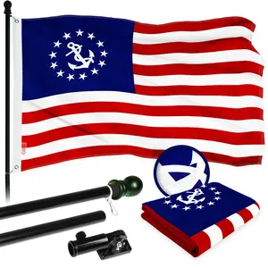 G128 Combo Pack: 5 Ft Tangle Free Aluminum Spinning Flagpole (Black) & American USA Yacht Ensign Flag 2.5x4 Ft, ToughWeave Series Embroidered 300D Polyester | Pole with Flag Included