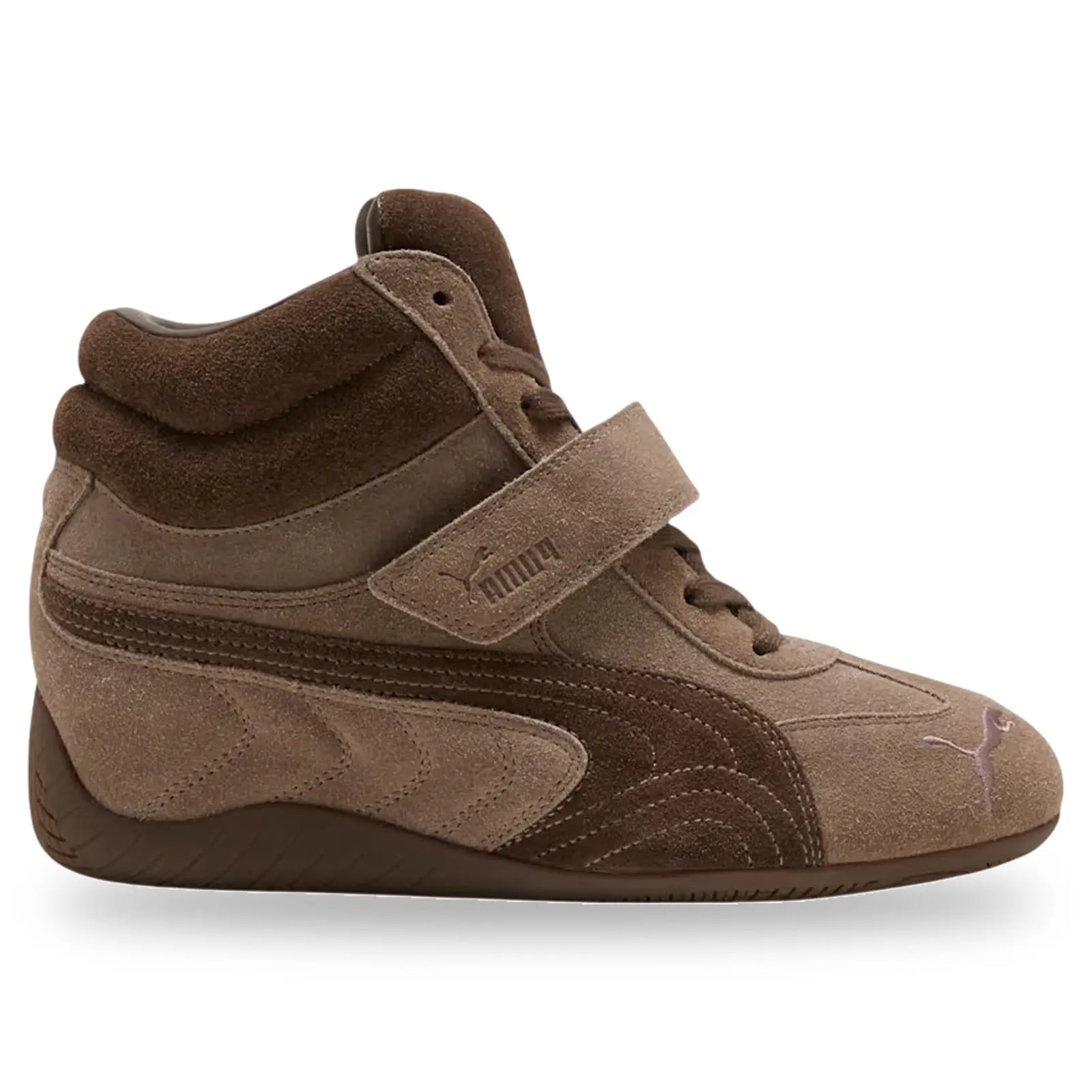 Puma Speedcat Wedge Totally Taupe Chocolate Women's Brown Platform Sneakers - Authentic Original 407878-01, Velcro Strap Suede, Closed-Toe Casual Trainers, Comfort Fashion Wedge Sneakers for Women