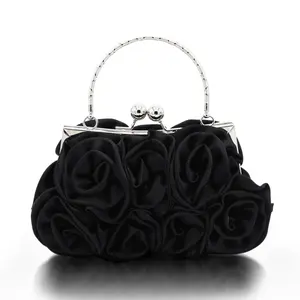 LAKSMI Women  Elegant Evening Clutch Bag Floral Satin Small pretty Purses with Detachable Strap for Wedding, Party, Prom