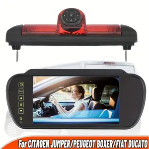 Universal 3rd High Brake Light Parking Reverse Camera with 7-Inch Mirror Monitor Kit, CCD Sensor, 170° Wide Angle View, for CITROEN JUMPER/for PEUGEOT BOXER/for FIAT DUCATO (2004-2006+ Models), Vehicle Safety Accessory, Sleek Vehicle Accessory