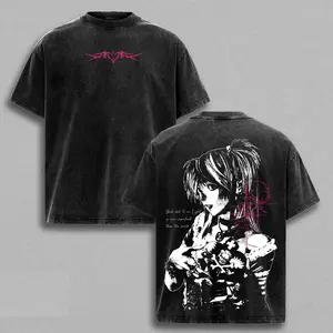 Misa Amane Death Note Unisex Couple T-shirt, Vintage Washed Gothic Anime Graphic Tee, Dark Aesthetic Oversized Shirt, Unisex Streetwear