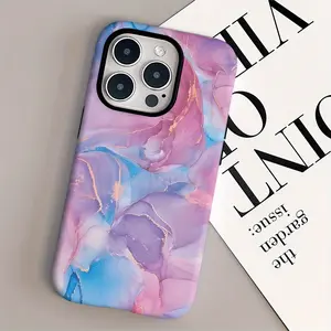 Two-In-One Glossy Anti-Drop Phone Case With Pink And Blue Marble Pattern Design,for iPhone 17 Pro Max Phone Case 17 Air 16E 16 15 Plus 14 13 12 11 X XS Max XR 7 8 Plus Phone Cases