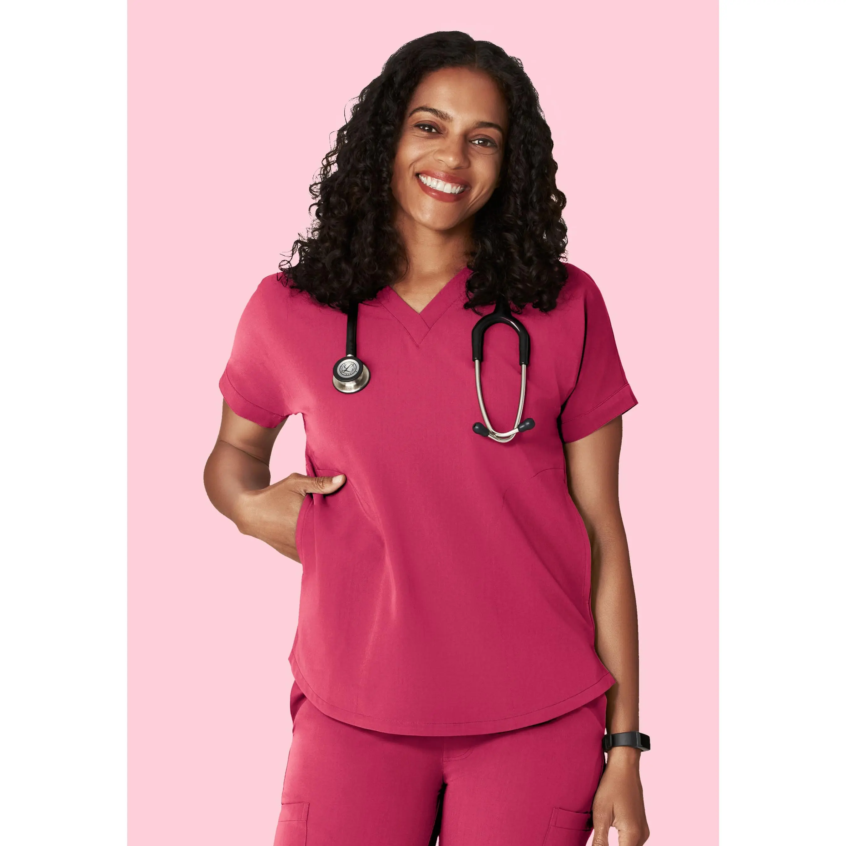 Oversized V Neck Top Deep Magenta