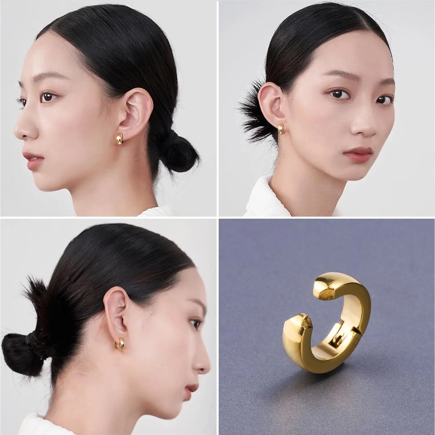 Stainless Steel Mens Womens Clip On Earrings Hoop Huggie Non-Piercing