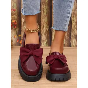 Women's Fashionable Bowknot Decorated Slip on Loafers, Casual Comfortable PU Leather Shoes for Daily Wear, Lightweight Breathable Shoes for Women & Girls, Bowknot Design Shoes