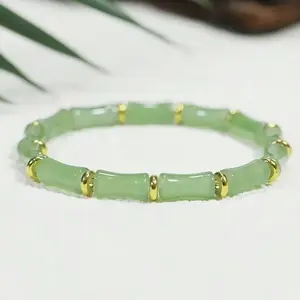 B Green Bamboo Jade Bracelet, attracts wealth, brings good luck and fortune, spiritual lucky bracelet