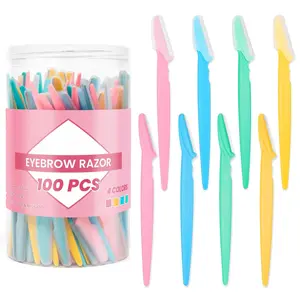 [Fast deliverable] 100 Pcs Eyebrow and Face Razors for Women and Men, Multi-Color Facial Shavers with Protective Covers, Safe for Beginners