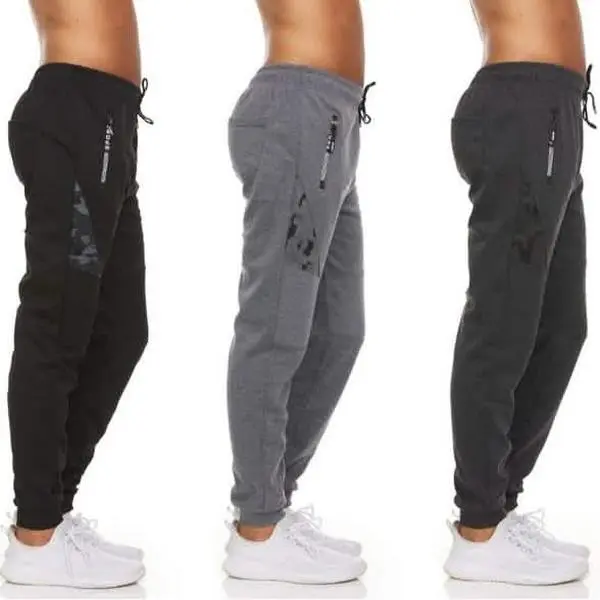 Men's 3-Pack Cotton Joggers - Sporty Chic, Breathable, Quick Dry, Moisture-Wicking, Adjustable Waist, Zipper Pockets, Multiple Sizes Available