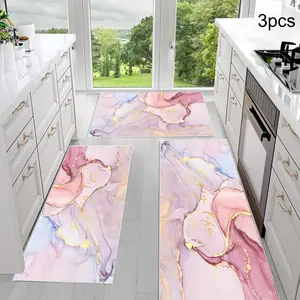 Marble Kitchen Rug Set of 3, Non-Slip Comfortable Mats, Farmhouse Chef Rugs for Kitchen Sink Laundry Room