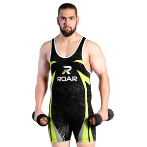 ROAR-INT Professional Green Men's Bodywear Singlet – Wrestling, Powerlifting, Gym, and Bodybuilding Uniform Vest