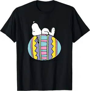 Snoopy - Laying on Easter Egg T-Shirt Classic Cotton Top