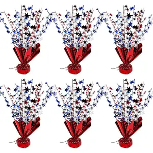 FUBININA 6 Pack 4th of July Table Centerpiece Decoration Metallic Foil Spray Star Burst Patriotic Decor 250th Anniversary Independence Day Labor Veteran Memorial Day Party Supplies, Red White and Blue