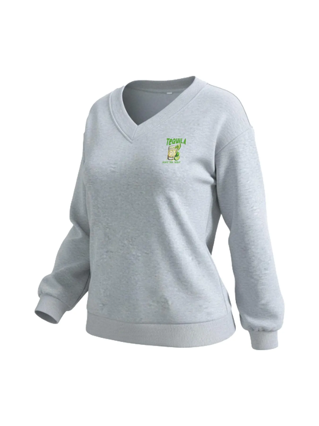 Tequila Print Loose-Fitting V-Neck Sweatshirt, Y2K Style Long Sleeve Top for Spring & Fall, Fun Casual Wear for Parties and Outings