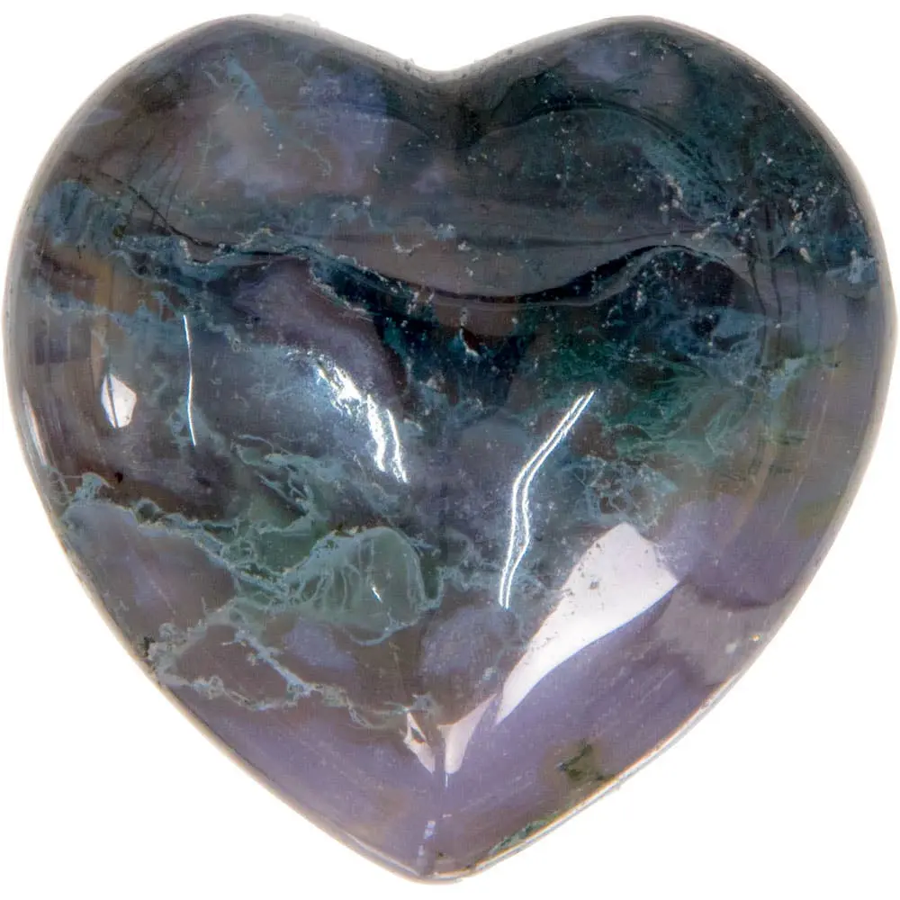 Puffed Gemstone Heart - Moss Agate Natural Stone Heart Shape Decorative Piece for Home Decor