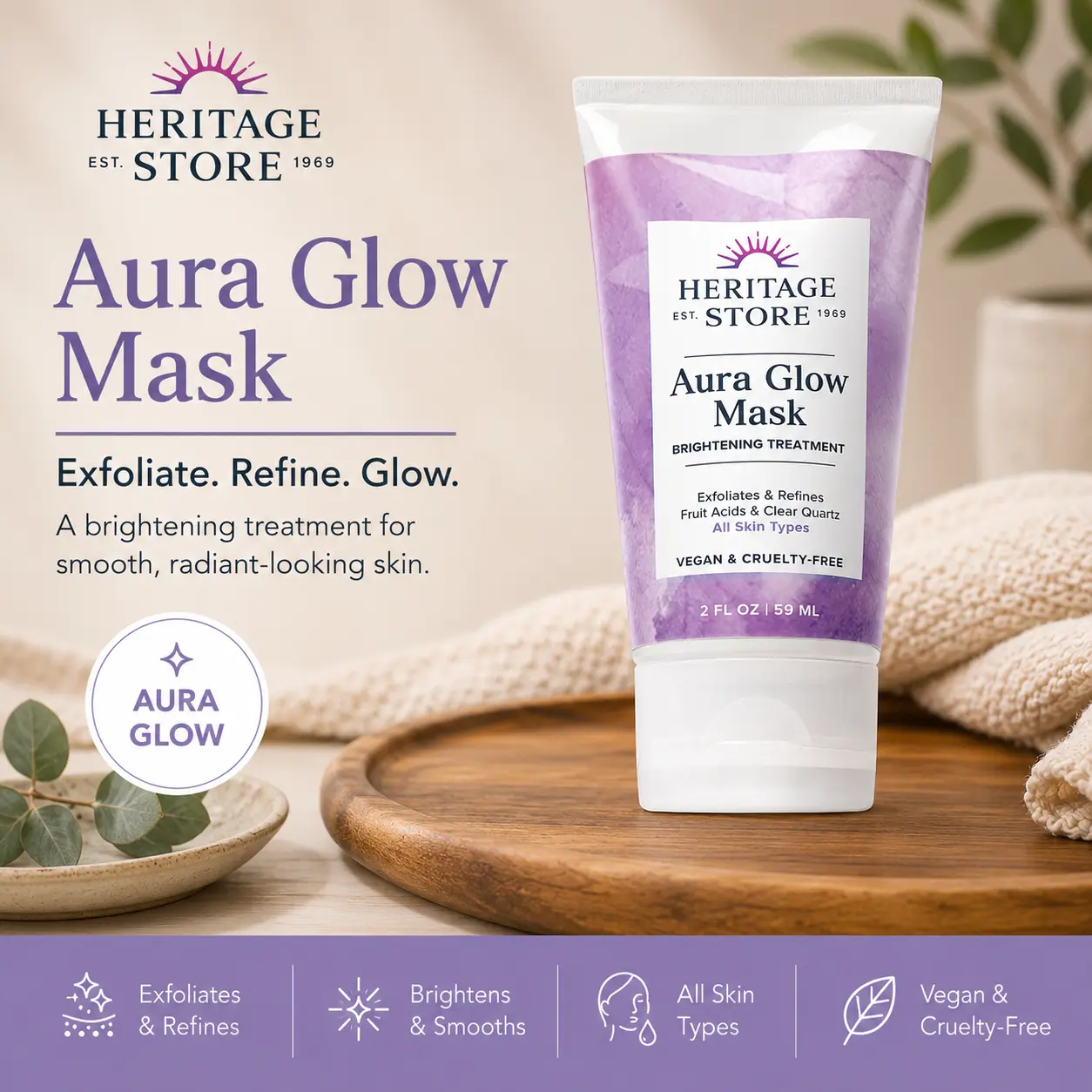 HERITAGE STORE Aura Glow Gel, Luminous Daily Face Mask with Rosewater & Glycerin - Cruelty-Free Selfcare Skin Care Mask, 59 mL, Radiant, Glow Up