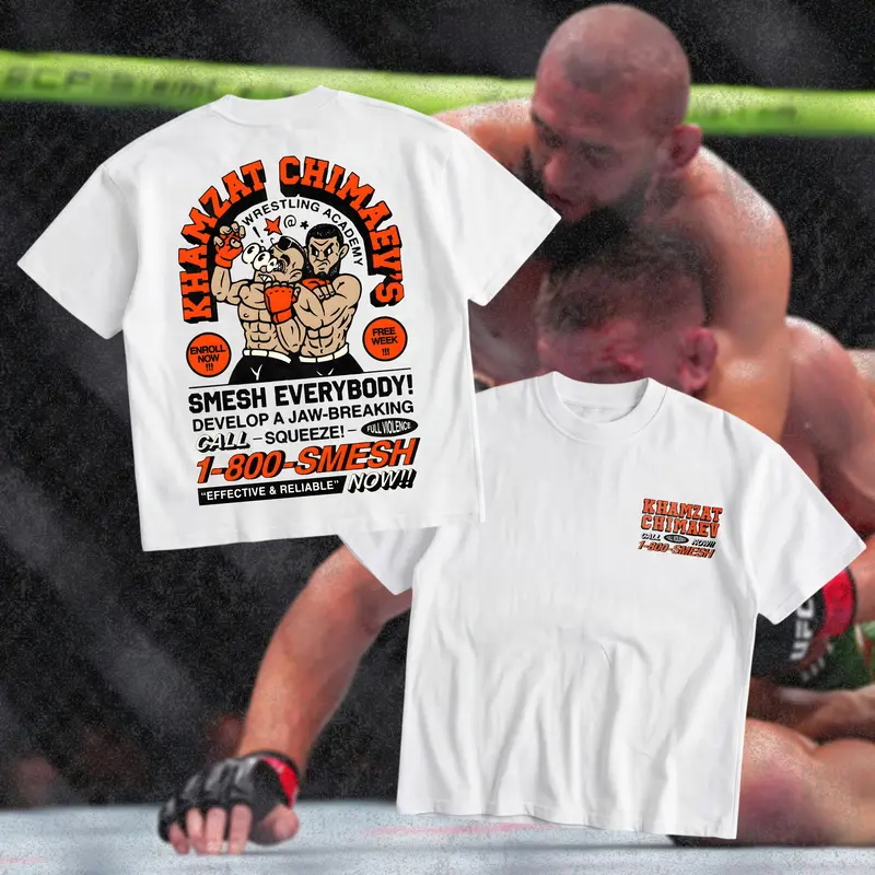 Khamzat Chimaev Smesh Everybody T-Shirt UFC Khamzat Borz Chimaev Tee Ultimate Fighting Championship Graphic Tee for UFC & Sports Fans Short Sleeve Crew Neck Retro Soft Cotton MMA Shirt Perfect Gift for UFC Fans MMA Fans American Made Fightwear