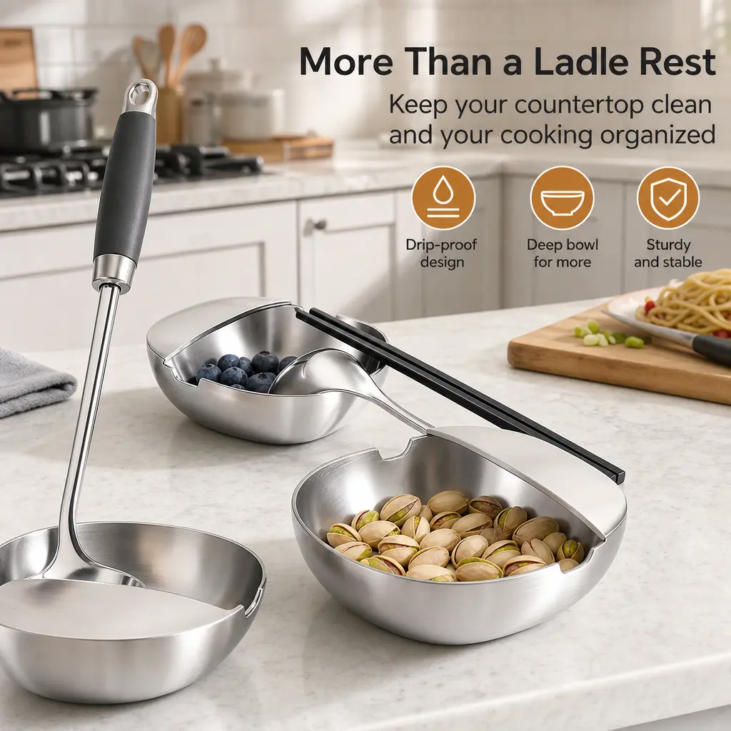 1 Count Stainless Steel Utensil Rest, Multi-purpose Deepened Bowl Holder for Kitchen Counter to Place Chopsticks Spoons or Hold Small Snacks
