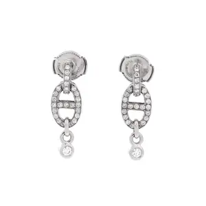 Pre-owned Hermes Chaine D'ancre Enchainee Drop Earrings 18K White Gold with Diamonds by Rebag