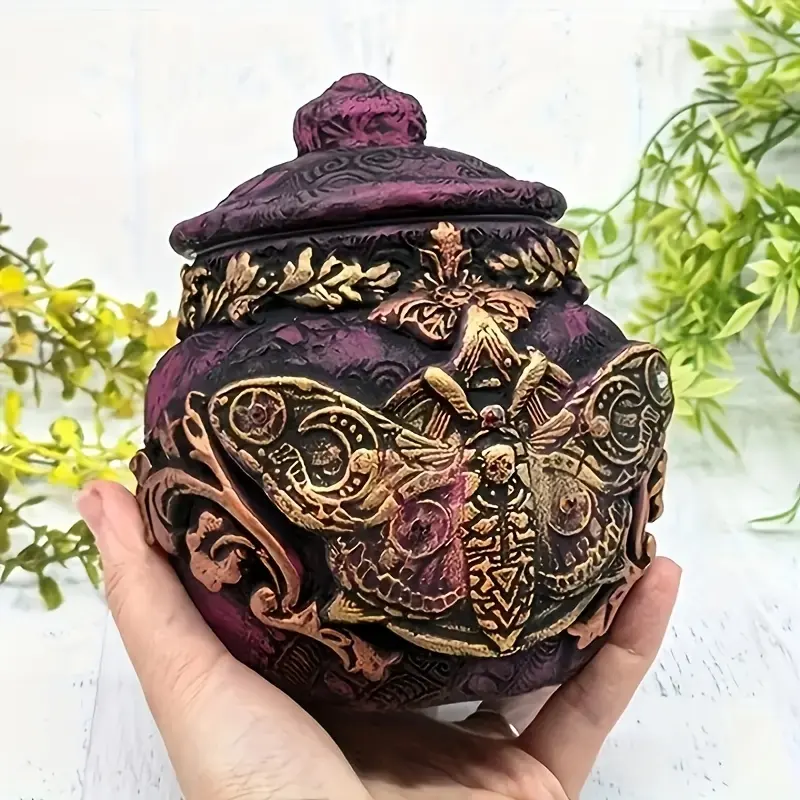 Vintage Gothic Purple Resin Flower Vase Statue with Butterfly, Witchcraft Aesthetic Witch Bottle Ornaments, Butterfly Vase for Home Room Decor, Halloween Hanukkah Gifts