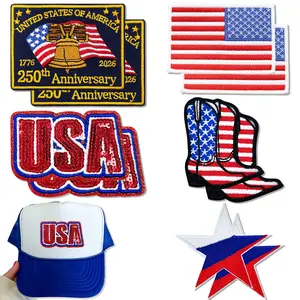 CY 10Pcs Patriotic Iron On Patches Set USA Flag Embroidered Applique DIY Craft Accessories for Trucker Hats Clothing Backpacks Jackets Bag