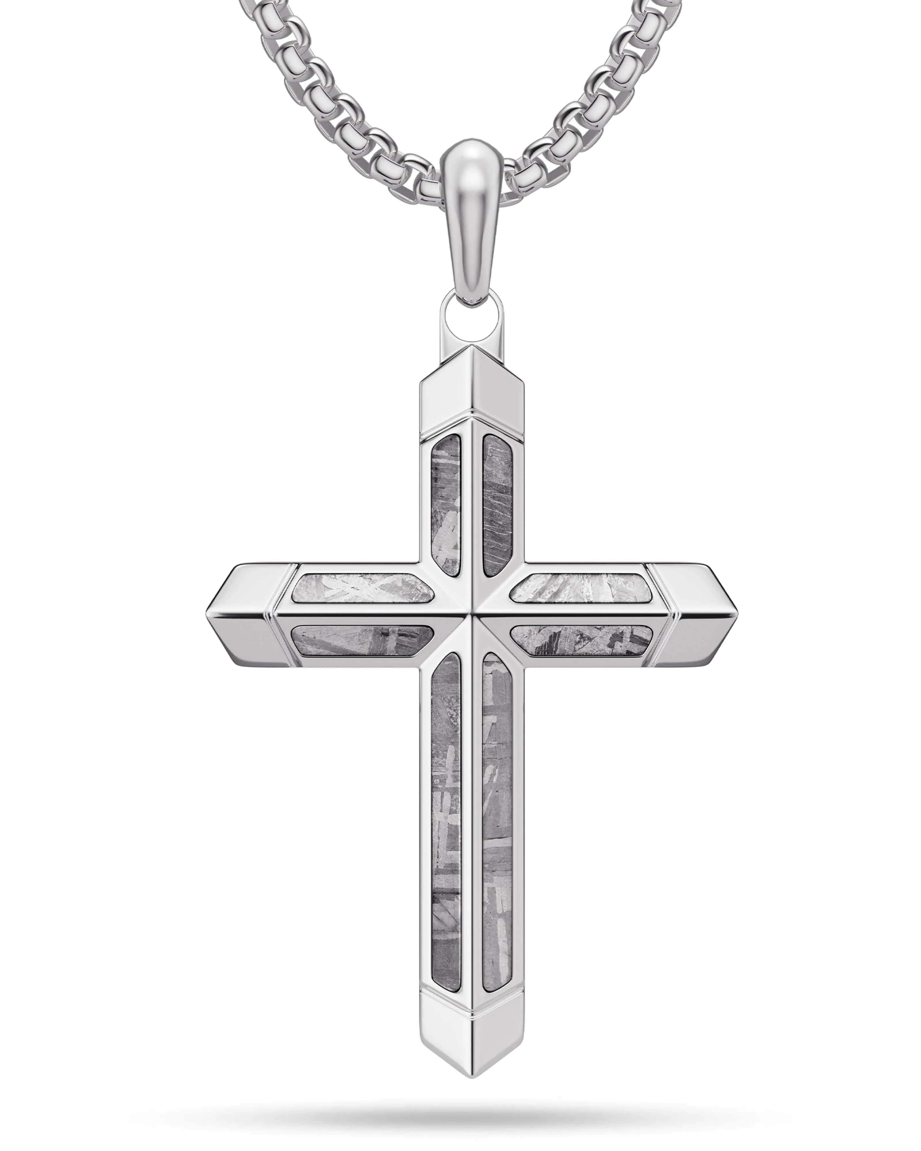 RTZN Meteorite Cross Pendant Necklaces (Color: Silver)