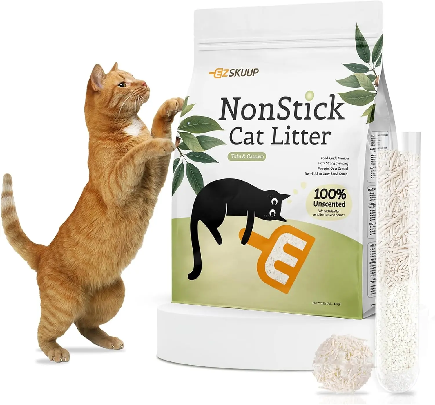 EZSKUUP Non-Stick Ultra Clumping Cassava & Tofu Cat Litter, Odour Control Low Tracking Kitty Litter, Plant-Based Natural Ingredients Cat-Litter x1 PACK